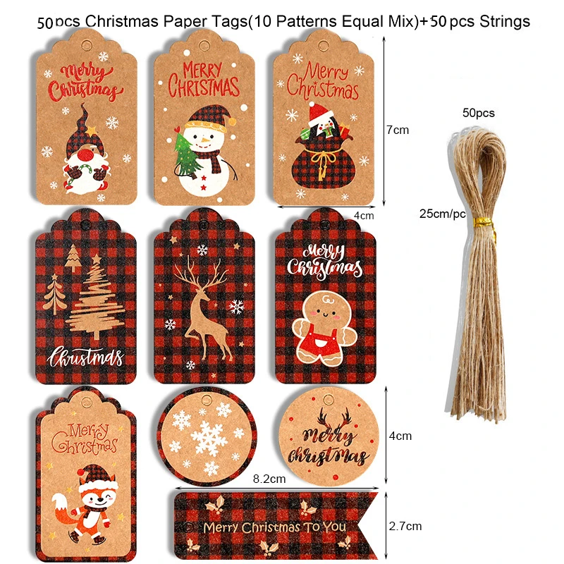 50 шт. рождественские бирки из крафт-бумаги подвесная этикетка на рождественскую