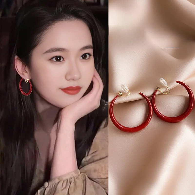 Серьги-кольца с красным пигментом высококачественные простые темпераментные