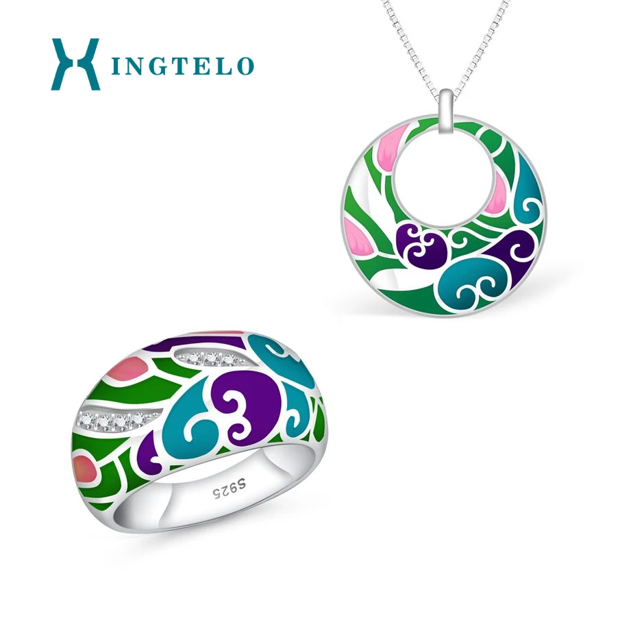 

XINGTELO 925 Sterling Silver Jewelry Set for Women Transparent Ring Pendant Colorful Accessories Engagement Jewelry