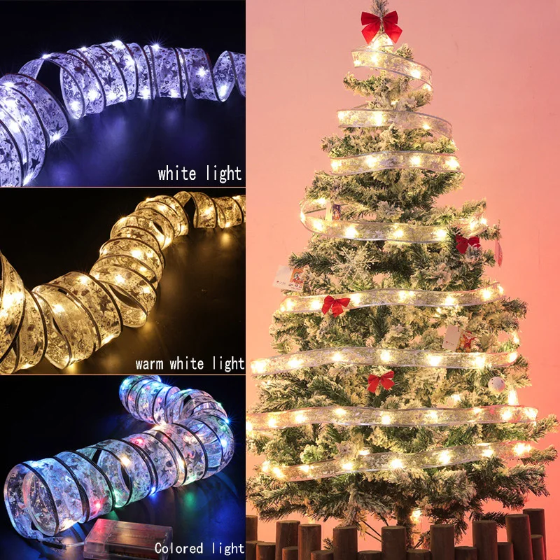 Christmas Decorations LED Ribbon Fairy Lights Christmas Tree Ornaments for Home DIY Bows Light String Navidad New Year GL154
