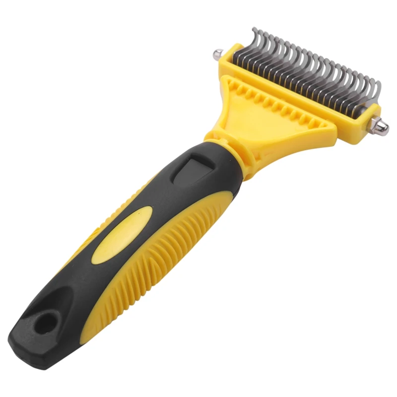 

Double Sided Pet Dematting Comb Stainless Steel Grooming Brush For Small, Medium Or Large Breeds Removes Mats, Tangles And Knots