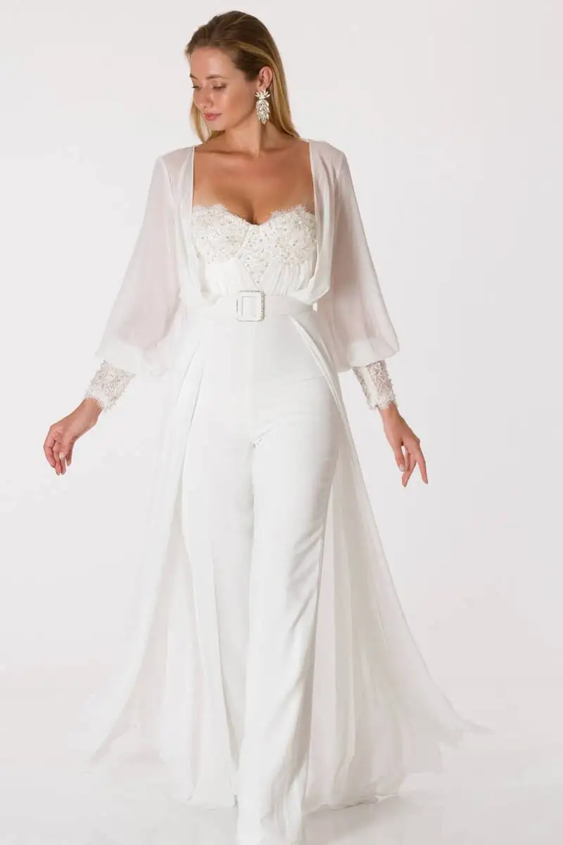 

Women's Cape Evening Dress Jumpsuit Cream Hude