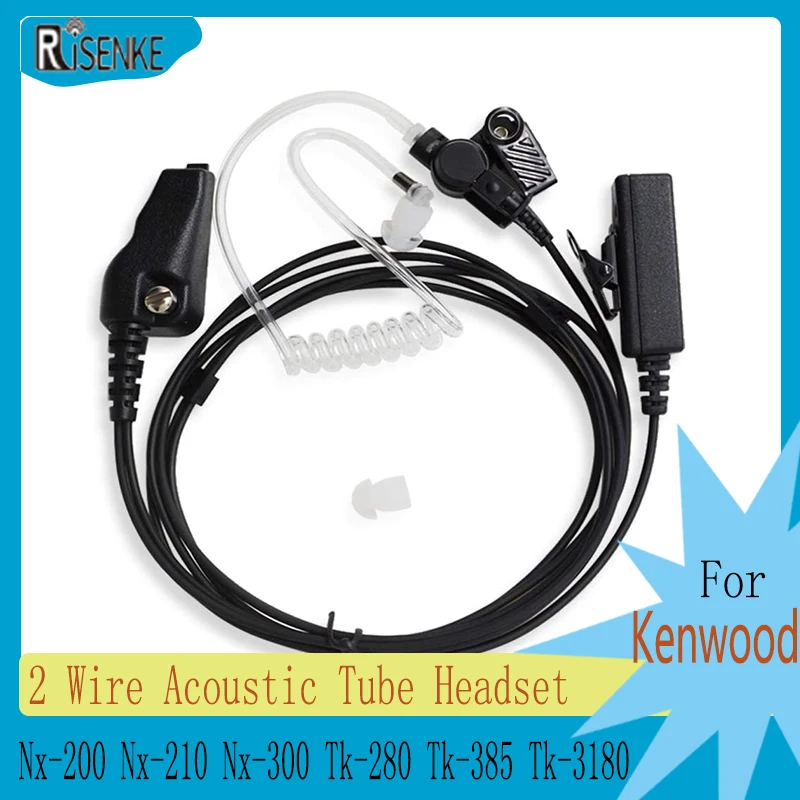 RISENKE FBI Style 2 Wire Acoustic Tube Headset Earpiece for Kenwood Radio Walkie Talkie Nx200 Nx210 Nx300 Tk280 Tk385 Tk3180