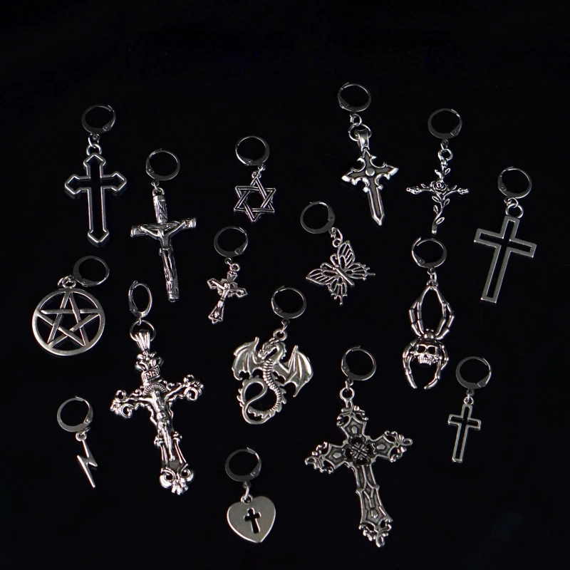 

Punk Hip Hop Rock Lady Neutral Three-dimensional Cross Skull Bow Pendant Earrings Demon Slayer Earrings for Women