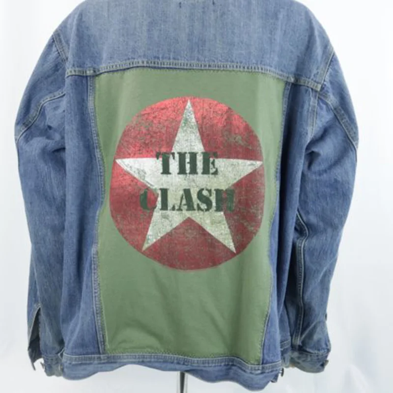 

The Clash Vintage print washed denim jacket