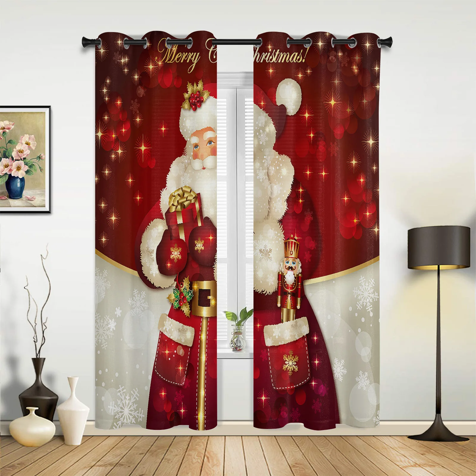 

Christmas Santa Window Curtains for Bedroom Festival Made Finished Drapes Livingroom Window Treatments Curtains