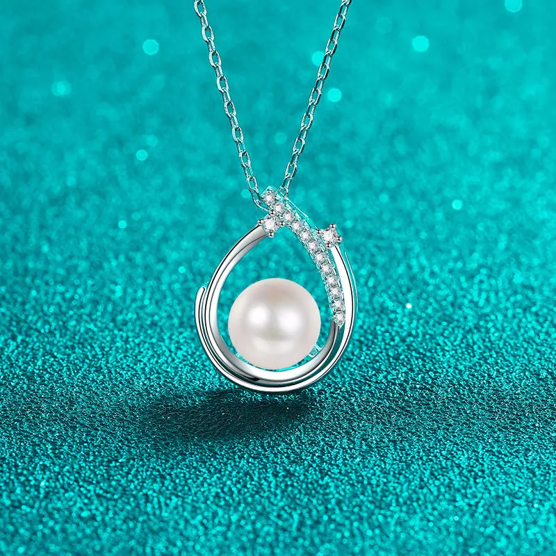

8-9mm Freshwater Pearl Moissanite Pendant Necklace for Women Silver 925 Moissanite Diamond Natural Pearl Clavicle Necklace Gift