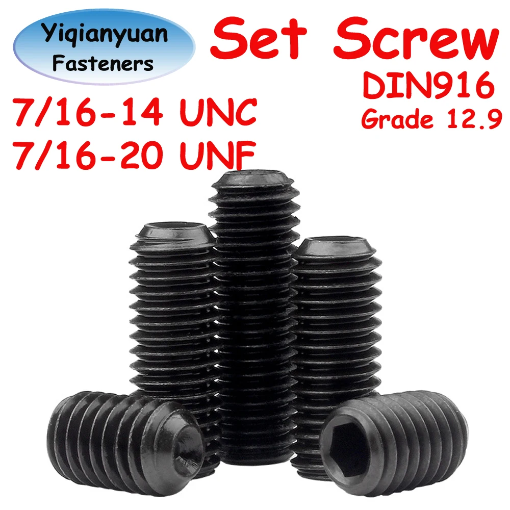 

Yiqianyuan 7/16-14 UNC 7/16-20 UNF DIN916 Класс 12,9 Набор винтов с шестигранной головкой из легированной стали с головкой без головки