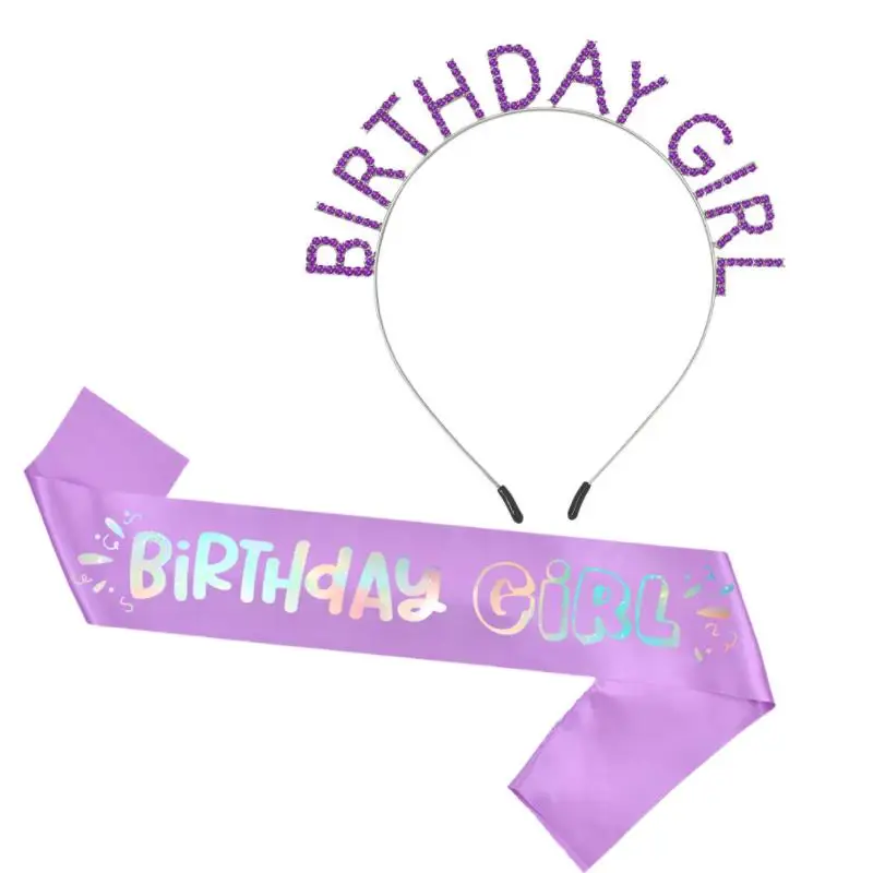 Birthday Girl Crown and Sash Party  Decoration Crystal Tiara Rhinestone Metal Headband Birth Hairpiece Hair Band 50pcs