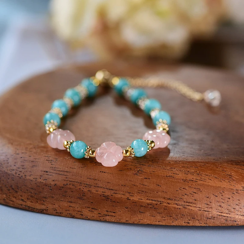 

2022 New Natural Stone Bracelet Amazonite Pink Quartzs Crystals Bracelets For Women Handmade Jewelry