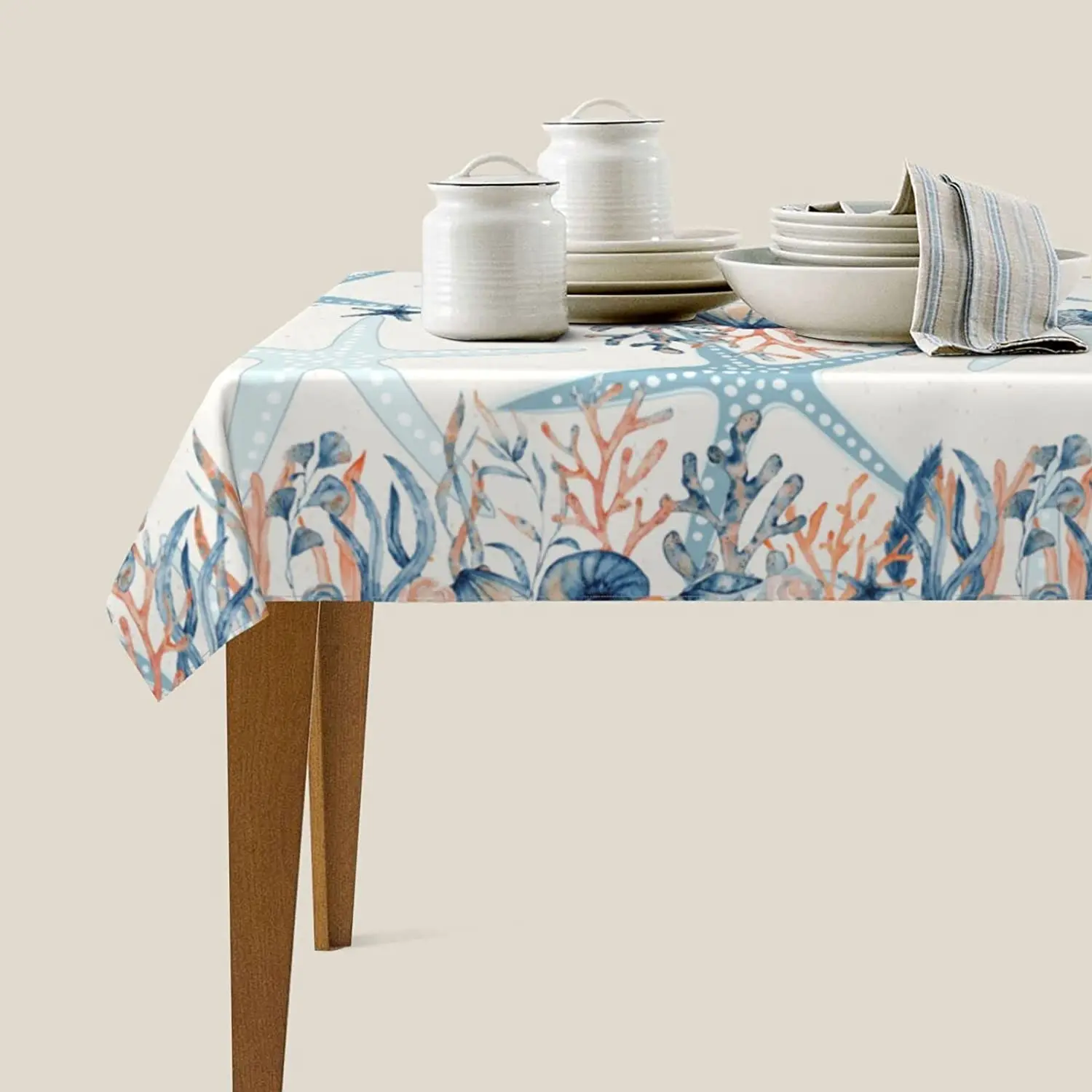 Прямоугольная скатерть в морском стиле для кухни морских звезд пляжа