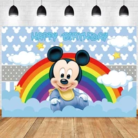 disney mickey mouse backdrop boy baby shower rainbow 1st happy birthday party photograph background photo banner decoration
