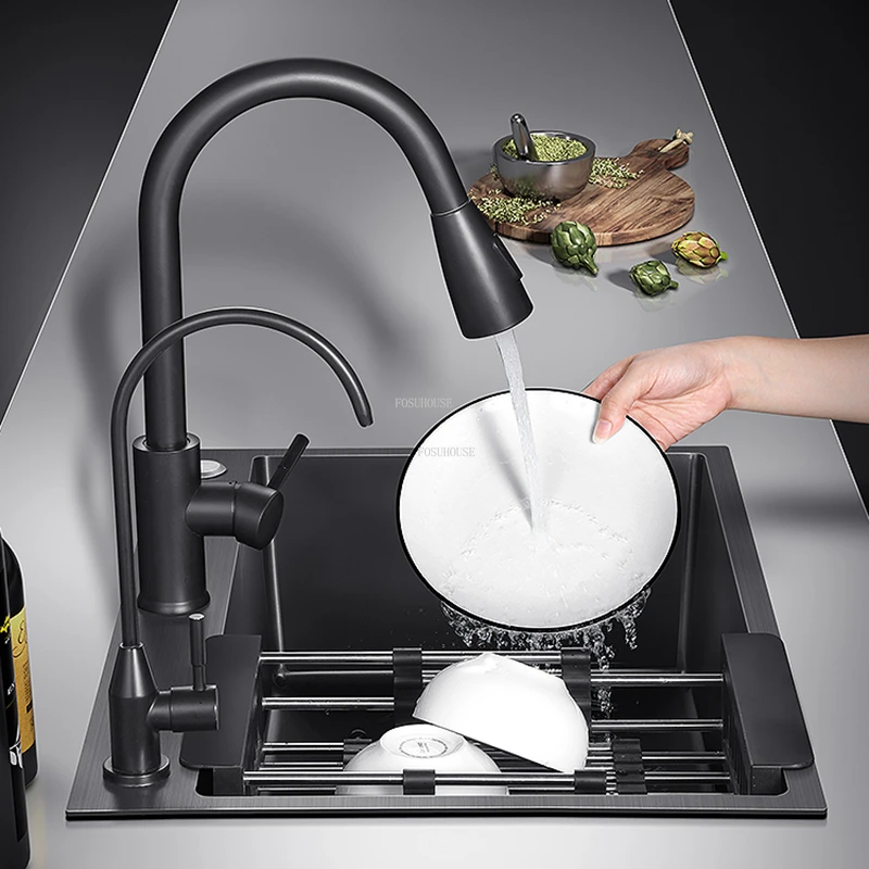 

Modern Home Nano Kitchen Sinks Kitchen Accessories Black Bathroom Sink Stainless Steel Single-slot Basin Undercounter Washbasin