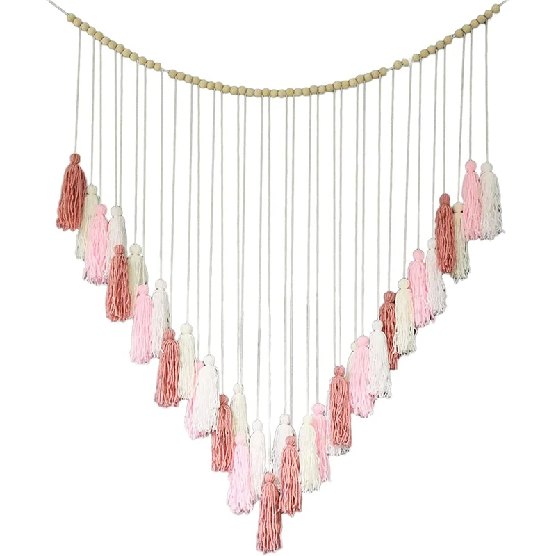 

Tassel Wall Hanging, Boho Kindergarten Decoration With Wooden Beads For Girls Bedroom,Living Room And Kitchen Decoration