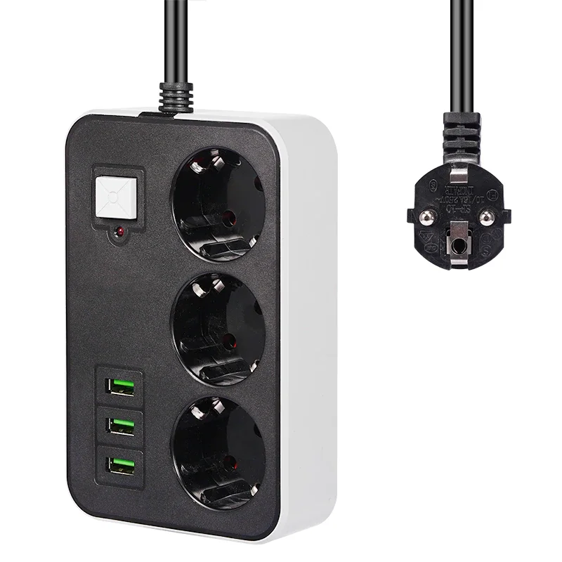 

2 Round Pin EU RUS Plug Power Strip Switch Universal Outlets 3 USB Electrical Extension Cord Socket Network Filter 1.8 M cable