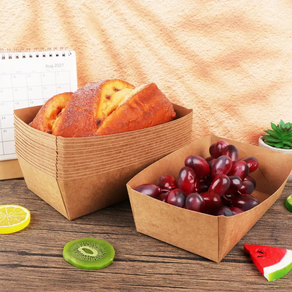 

100Pcs 2lb Paper Food Trays Disposable Kraft Paper Packing Case Useful Packing Tray for Snack Food