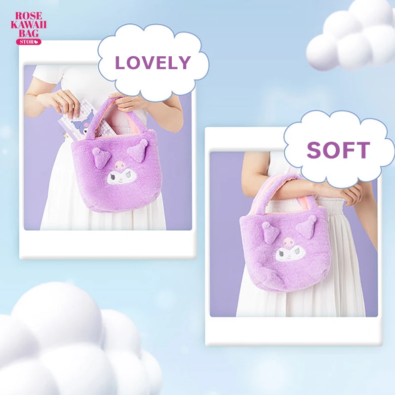 Фото Подлинная серия Sanrio, плюшевая сумка Kawaii Cinnamoroll Pachacco Kuromi, симпатичная двухсторонняя плюшевая сумка, мультяшная мелодия, сумка для девочек №3
