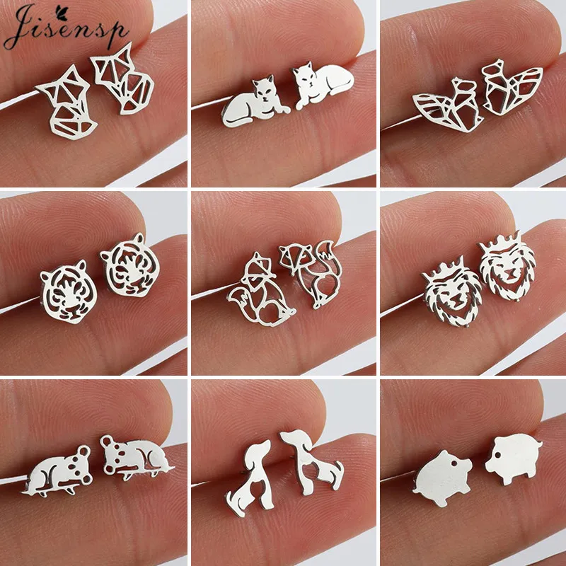 

Lovely Animal Stainless Steel Earrings for Women Children Jewelry Fashion Fox Dog Tiger Pig Ear Studs Squirrel Earing Pendientes