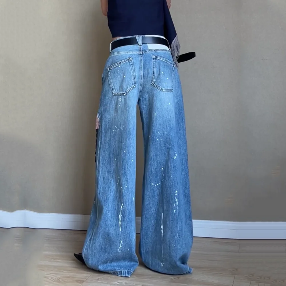 Уличная одежда Американские синие женские джинсы с высокой талией Винтажные