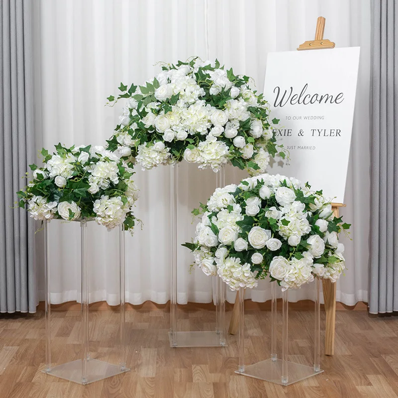 

Luxury Rose Hydrangea Artificial Flower Kissing Ball Wedding Table Centerpiece Decor Floral For Party Stage Road Lead Window 2Pc
