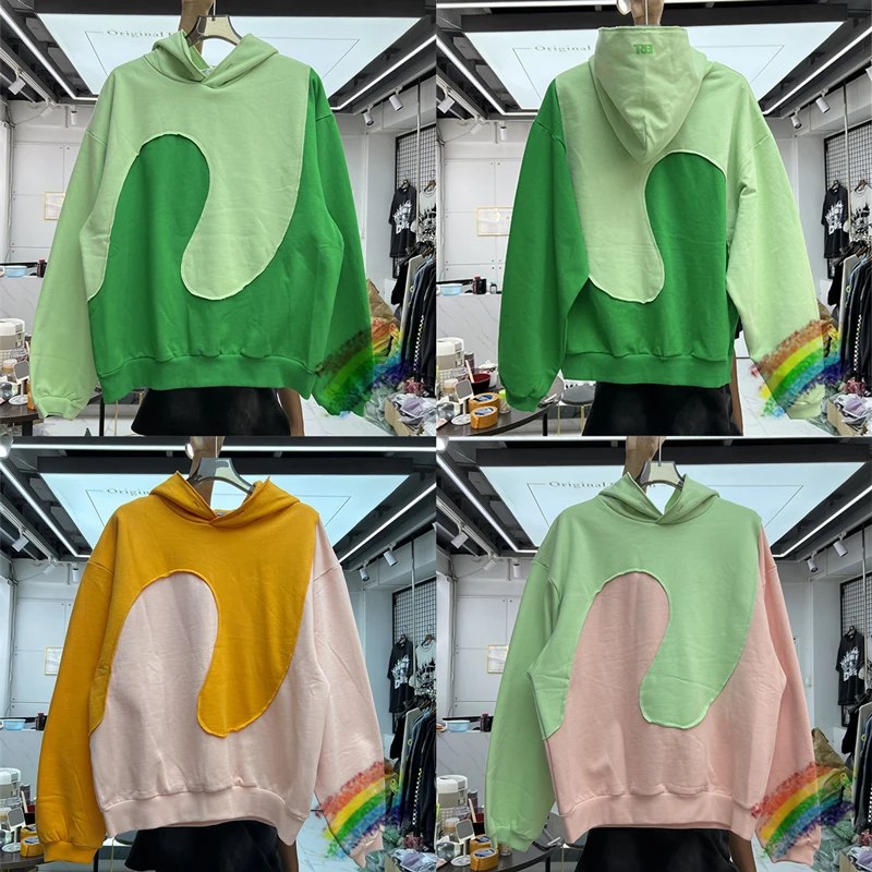 

ERL Vintage Swirl Hoodie Men Women Top Version Irregular Patchwork Fleece Sweatshirts Pullover