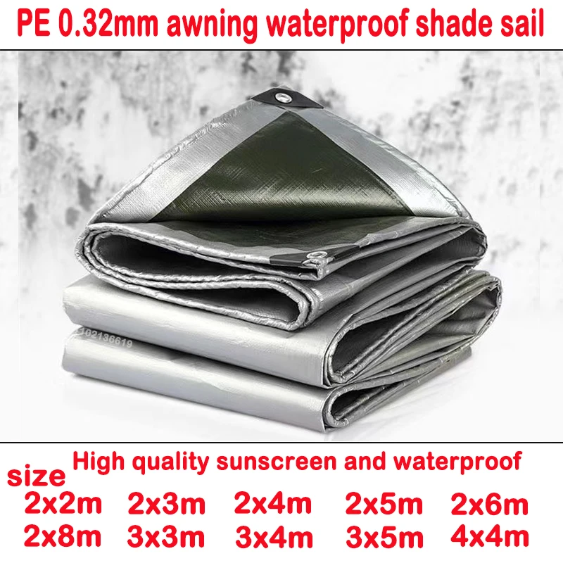 0.32mm PE tarpaulin rain cloth outdoor garden plant shed boat car truck awning waterproof shade sail pet dog roof cover 2x2m3x5m