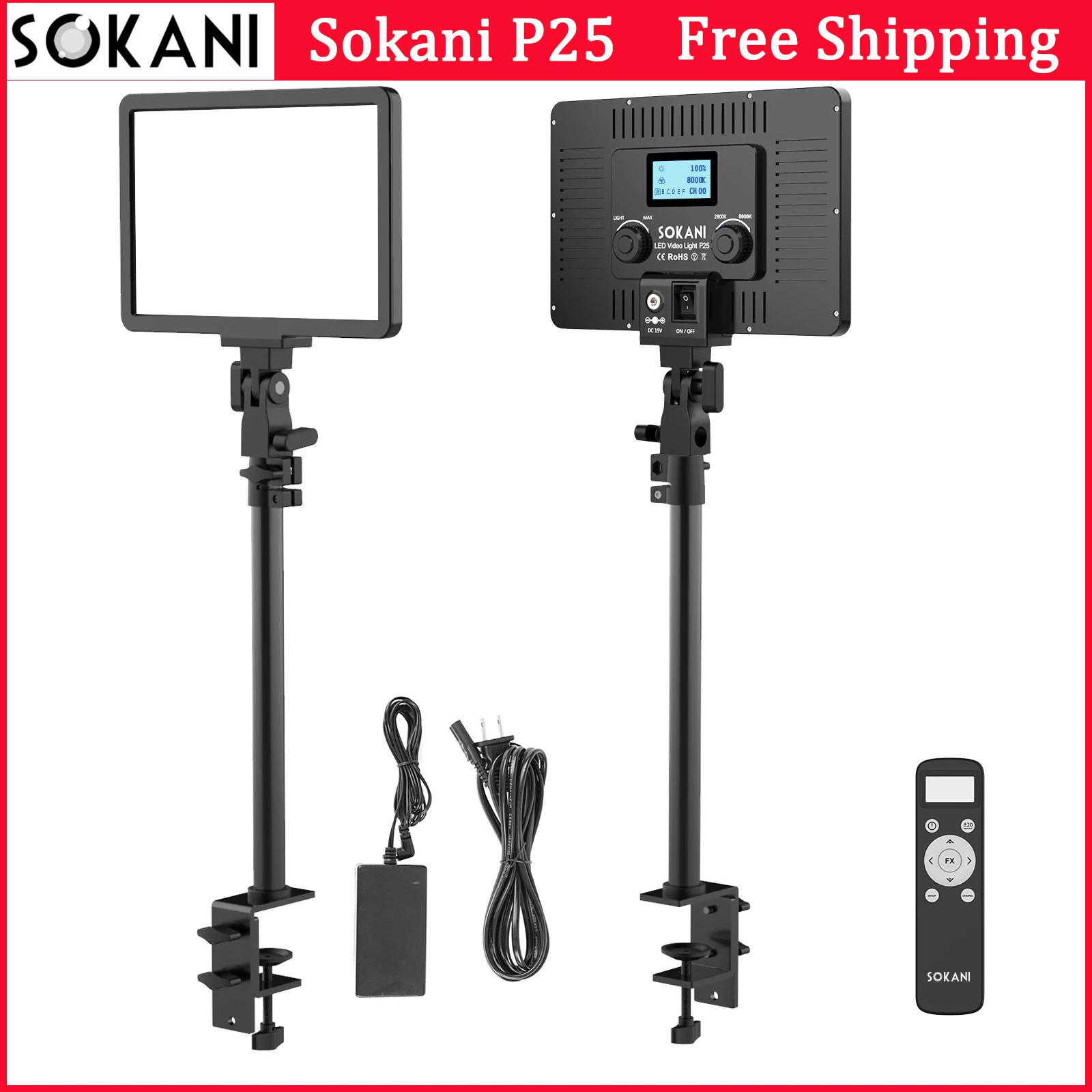 Купи Sokani P25 Panel Light LED Video Light w/ Desk Light Stand Dimmable Studio Lamp Video Pannel Light Photo Studio Live Fill Light за 4,799 рублей в магазине AliExpress