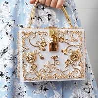 box designer evening bag diamond flower clutch bag hollow relief acrylic luxury handbag banquet party purse womens shoulder bag
