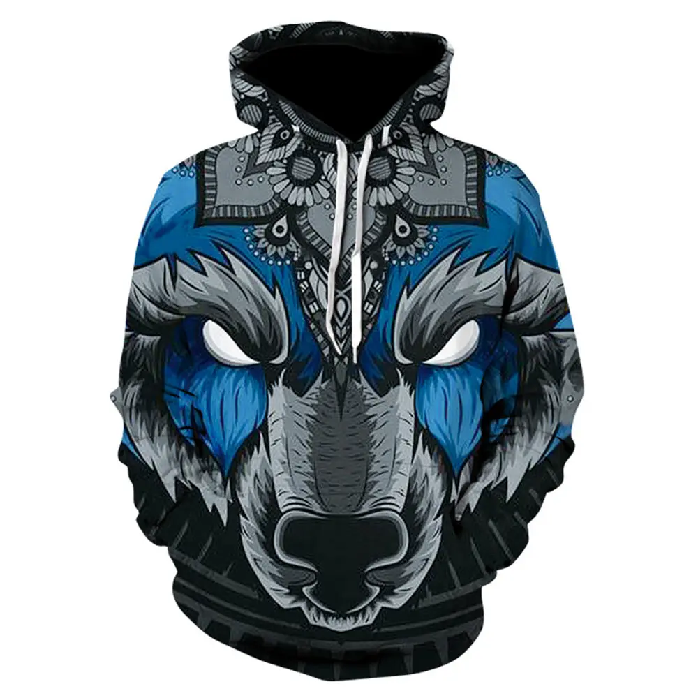 

2022 Spring Men and Women 3d Printing Hoodie Ferocious Wolf Head Anime Pattern Fashion Sweater Hoodie