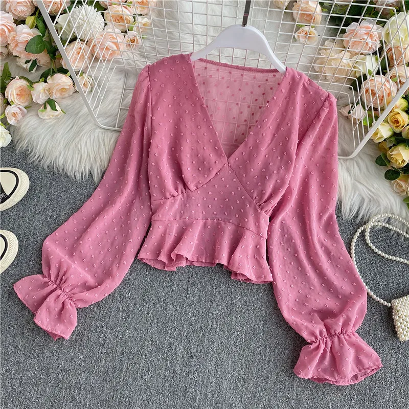 

Korean Version of Loose Vintage Design Feeling Super Fairy Lotus Chiffon Top