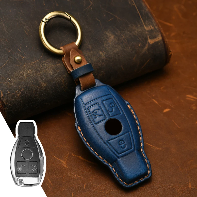 Leather Car Key Cover Case for Mercedes Benz W203 W210 W211 W124 W202 W204 W212 W176 AMG Remote Case Ring FOB Auto Accessories