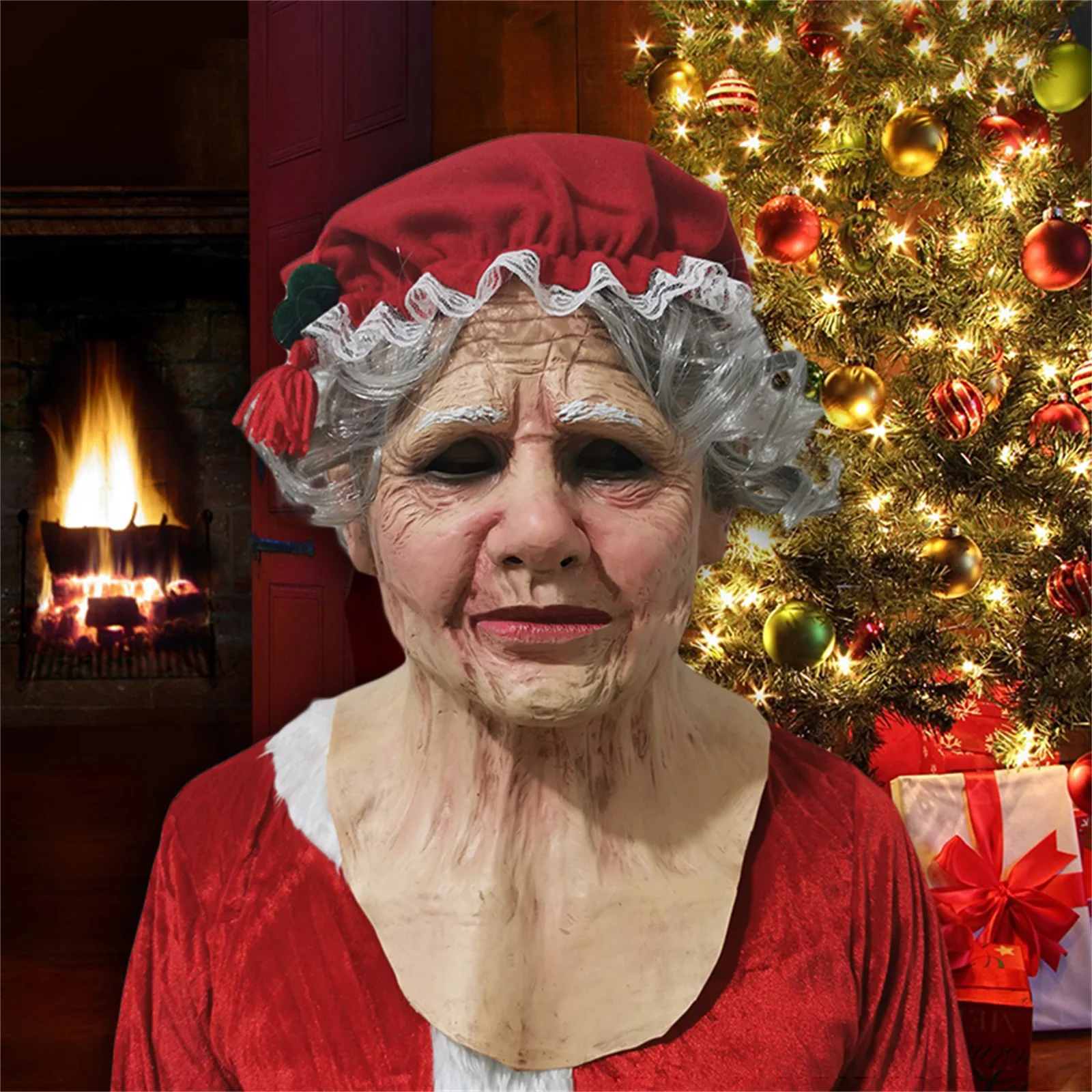 Бабушка на Хэллоуин искусственная маска головной убор мятое лицо человека