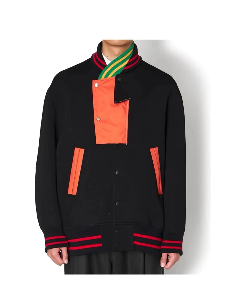 

Two color baseball collar panel irregular loose Baseball uniform Jackets for men Clothes coats outerwears Clothing jacket