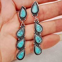 2022 cute women earrings gold jeweler gothic accessories drop shaped retro long leaf shaped turquoise earrings korean fashion