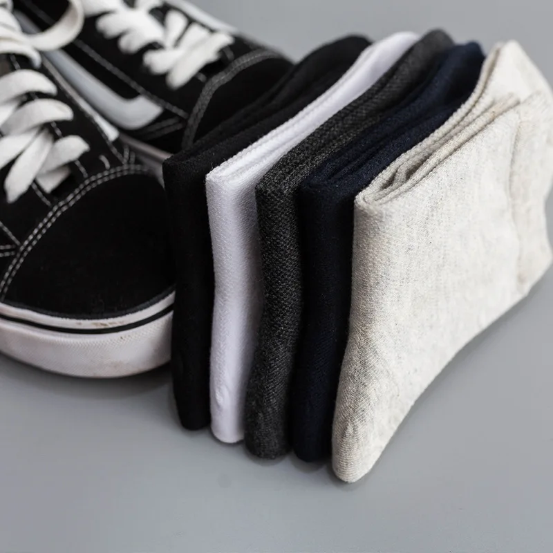 5 Pairs High Quanlity Breathable Thin Ice Sport Spring Summer Cotton Men Socks Middle Tube Solid Color Soft Touch Socks