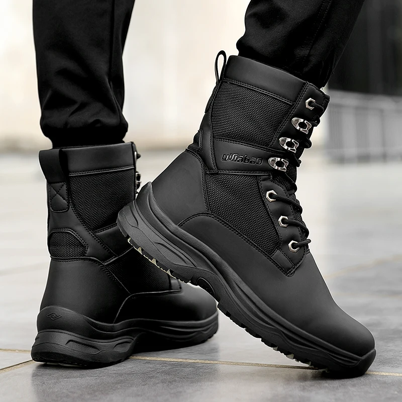 

Men Leather Boots Wool Fur Thick Composite Sole Winter Shoes Men Cowhide Leather Designer Outdoors Ankle Boots for Man work shoe