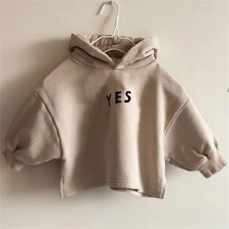 

2023 Kids Casual Loose Pullover Hoodies Baby Girls Comfortable Letter Tops Toddler Boys Autumn New Cotton Warm Soft Clothes