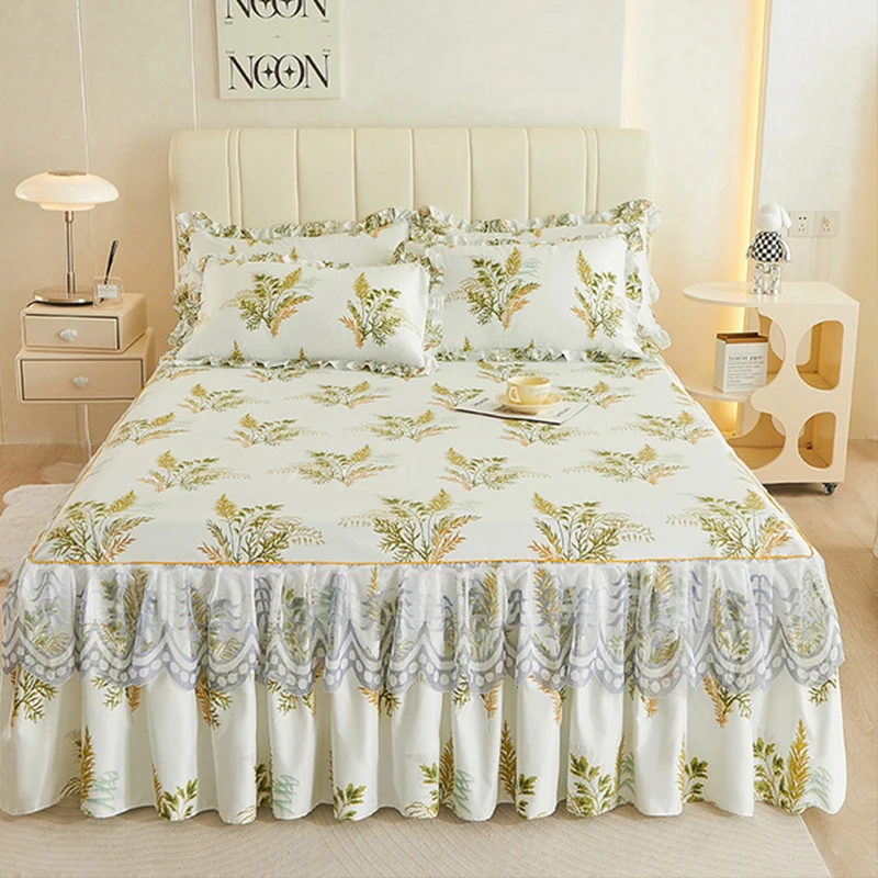 

Floral Style Bedspread Double Lace Bed Skirt Single/Queen Size Skin-friendly Mattress Cover cubrecamas(Pillowcase Need Order)