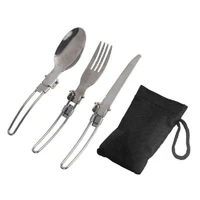 3pcsset outdoor stainless steel folded fork spoon knife picnic camping dinnerware tableware