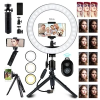 10 inch mini led fill ring light 3 lights modes 360%c2%b0 rotation angle studio video dimmable make up lamp with tripod stand selfie