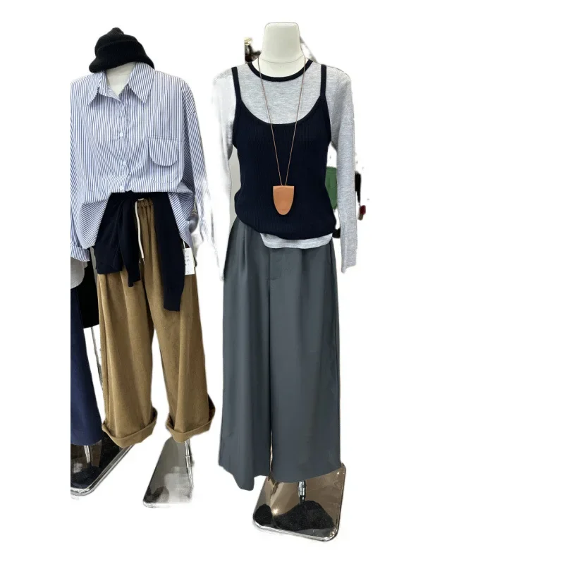 Женский трикотажный топ с круглым вырезом длинным рукавом