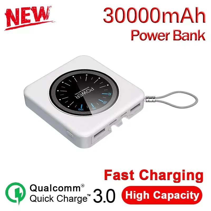 

NEW2023 30000mAh Mini Portable Power Bank Two-way Fast Charging External Battery Charger with LED Lamp for Xiaomi iphone