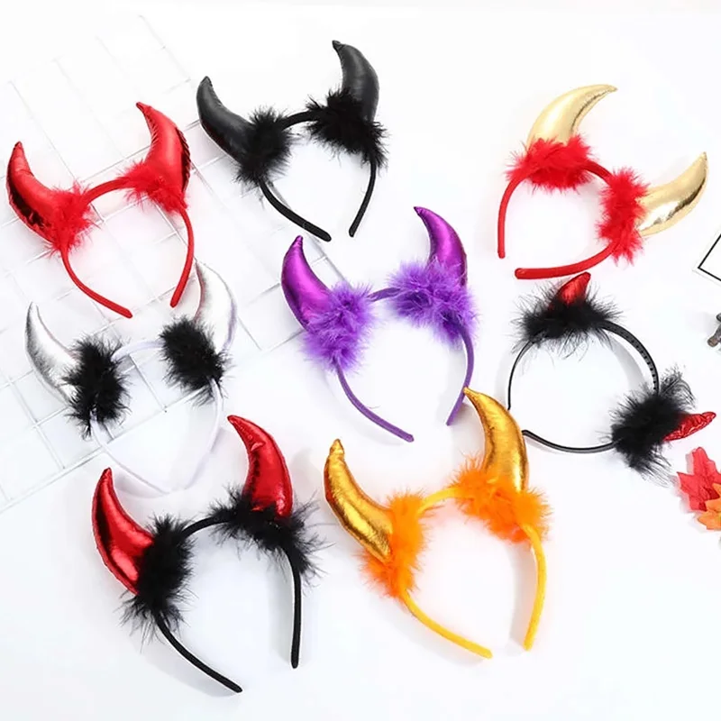 

Devil Ear Headbands Shiny Horns Ear Hairband Children Headband Fluffy Plush Hair Hoops Cosplay Halloween Party Decoration Props