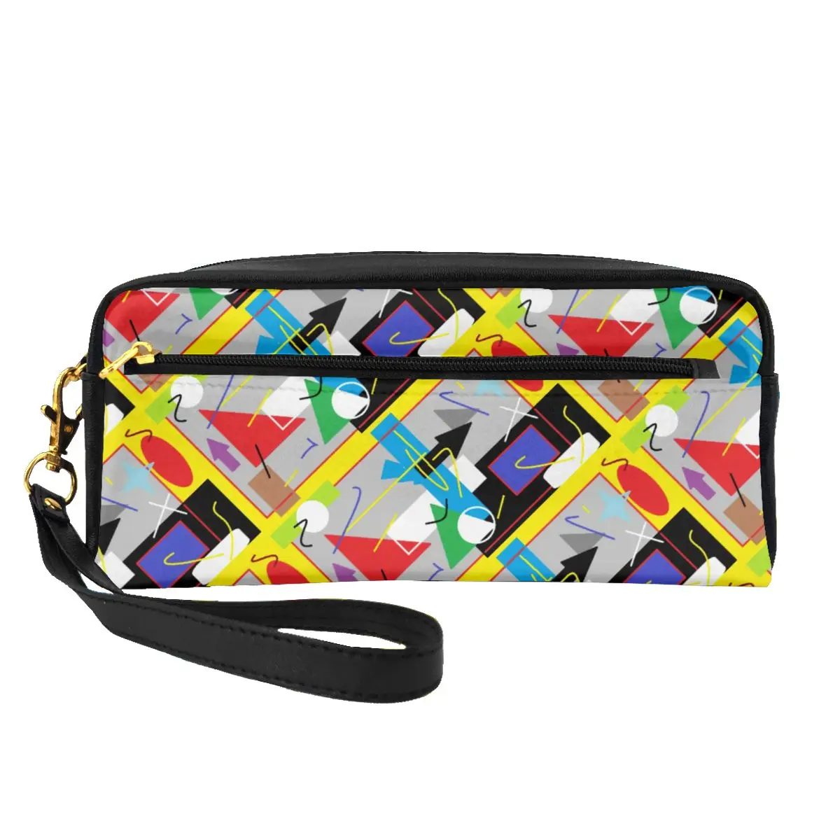 

Geometric Abstract Leather Storage Organizers Funky Art Print Couples Makeup Bag Multi-purpose For Makeups Cosmetic Bags