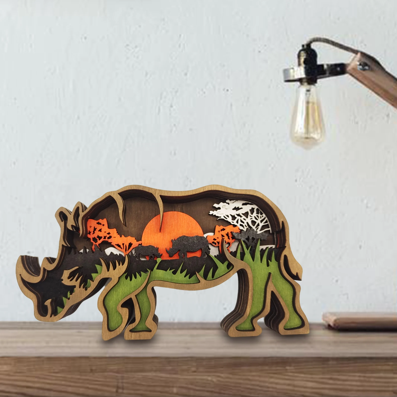 

Резные верблюжьи украшения в деревенском стиле искусственное ремесло светильник кой 3D полые многослойные украшения в виде лесных животных...