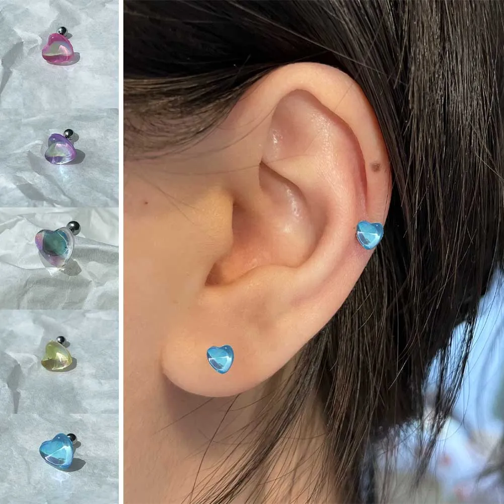 

Crystal Stud Trendy Earring Geometric Earrings 6-Color Heart Care Ear Bone Nail Zircon Small Earrings Ear Piercing Jewelry