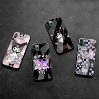 bandai cute cartoon kuromi phone case tempered glass for iphone 13 12 mini 11 pro xr xs max 8 x 7 plus se 2020 cover