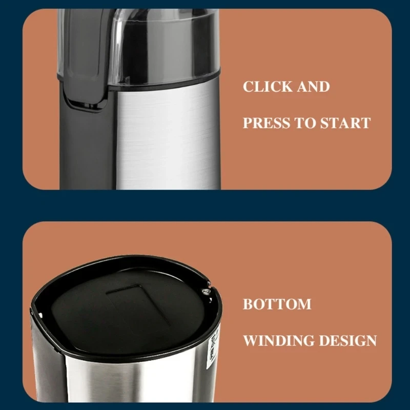 Портативная Электрическая Кофемолка 200 Вт Мельница С Жерновами Из Нержавеющей