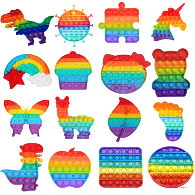 Pop Sensory Toys Rainbow Dinosaur Fidget Toys Children Push Its Kawaii Autism Needs Squishy Stress Reliever Toys A