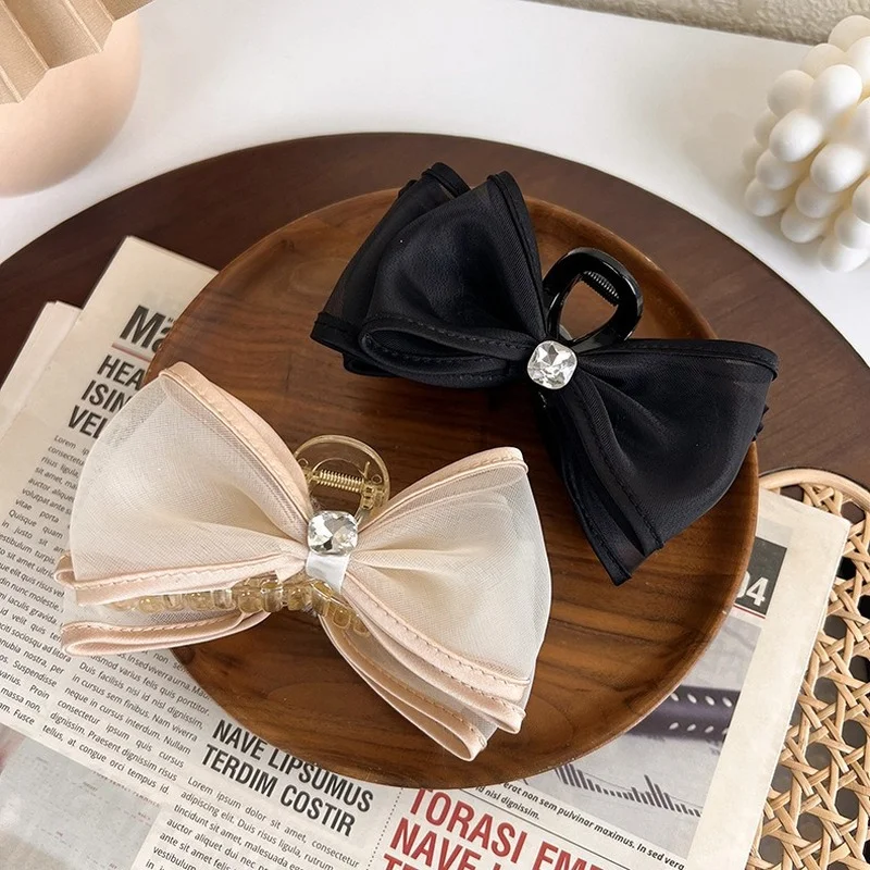 

High-grade mesh gauze diamond bow catch clip hairpin back of the head shark clip hair volume multi-hair grabbing headwear tide